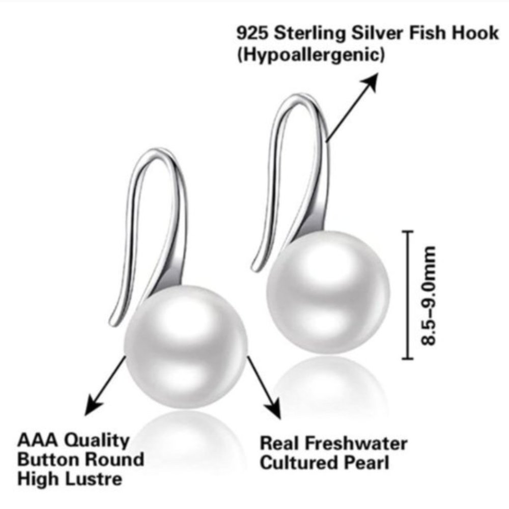 NEW 925 Silver Natural Freshwater Pearl Earrings - Picture 13 of 13